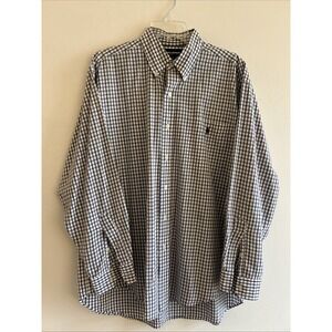 VTG Ralph Lauren Golf Shirt Mens L Blue White Checked Tilden Button Down Logo